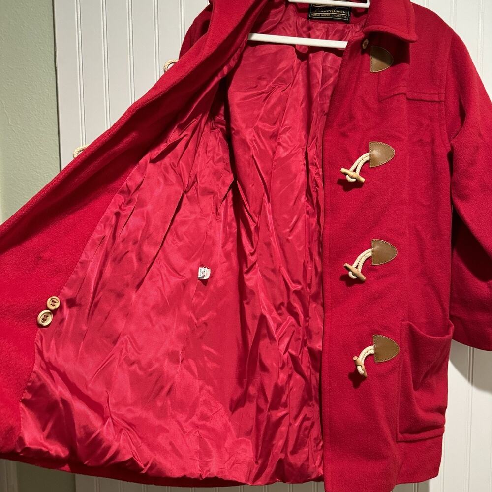 Vintage Eddie Bauer Red Wool Toggle Coat Union Made Size Medium - Picture 8 of 8